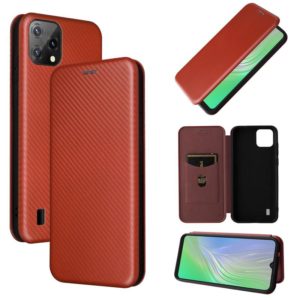 For Blackview A55 Carbon Fiber Texture Horizontal Flip PU Phone Case(Brown) (OEM)