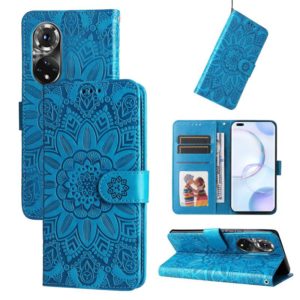 For Honor 50 Pro / Huawei nova 9 Pro Embossed Sunflower Leather Phone Case(Blue) (OEM)