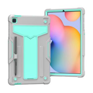 For Samsung Galaxy Tab S6 Lite P610/615 T-shaped Bracket Contrast Color Shockproof PC + Silicone Protective Case(Grey+Mint Green) (OEM)