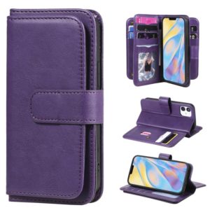 For iPhone 12 mini Multifunctional Magnetic Copper Buckle Horizontal Flip Solid Color Leather Case with 10 Card Slots & Wallet & Holder & Photo Frame(Purple) (OEM)