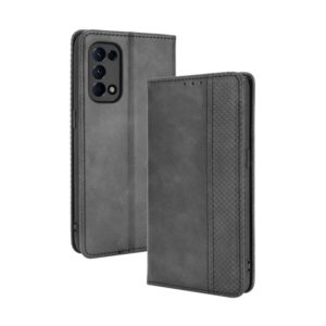 For OPPO Reno5 4G Magnetic Buckle Retro Crazy Horse Texture Horizontal Flip Leather Case with Holder & Card Slots & Photo Frame(Black) (OEM)