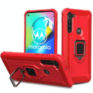 For Motorola Moto G8 Power Carbon Fiber Protective Case with 360 Degree Rotating Ring Holder(Red) (OEM)