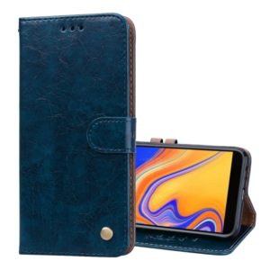 Business Style Oil Wax Texture Horizontal Flip Leather Case for Galaxy J4+, with Holder & Card Slots & Wallet (Blue) (OEM)