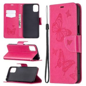 For LG K42 Two Butterflies Embossing Pattern Horizontal Flip Leather Case with Holder & Card Slot & Wallet & Lanyard(Rose Red) (OEM)