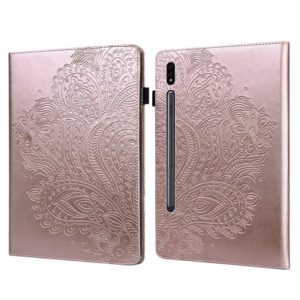 For Samsung Galaxy Tab S8 / Galaxy Tab S7 T875 Peacock Embossed Pattern TPU + PU Horizontal Flip Leather Case with Holder & Card Slots & Wallet(Rose Gold) (OEM)