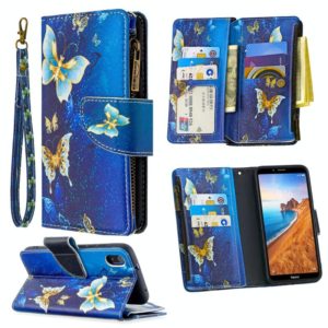 For Xiaomi Redmi 7A Colored Drawing Pattern Zipper Horizontal Flip Leather Case with Holder & Card Slots & Wallet(Gold Butterfly) (OEM)