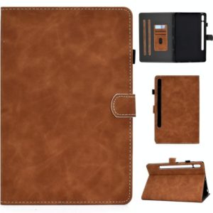 For Samsung Galaxy Tab S8 / Galaxy Tab S7 T870 Cowhide Texture Horizontal Flip Leather Case with Holder & Card Slots & Sleep / Wake-up Function(Brown) (OEM)