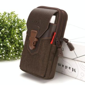For 6-7 inch Mobile Phones Universal PU Leather + Fabric Stitching Waist Bag(Brown) (OEM)