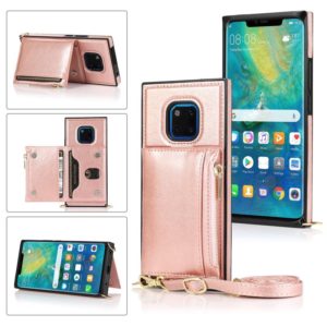 For Huawei Mate 20 Pro Square Zipper Wallet Bag TPU+PU Back Cover Case with Holder & Card Slots & Wallet & Cross-body Strap(Rose Gold) (OEM)