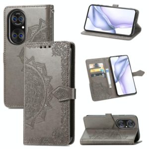 Halfway Mandala Embossing Pattern Horizontal Flip Leather Case with Holder & Card Slots & Wallet & Lanyard For Huawei P50 Pro(Grey) (OEM)