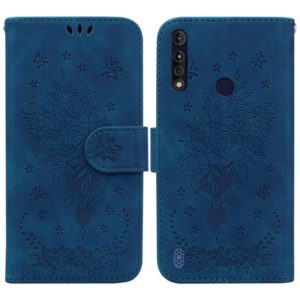 For Motorola Moto G8 Power Lite Butterfly Rose Embossed Leather Phone Case(Blue) (OEM)