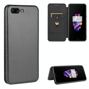 For OnePlus 5 Carbon Fiber Texture Horizontal Flip TPU + PC + PU Leather Case with Card Slot(Black) (OEM)