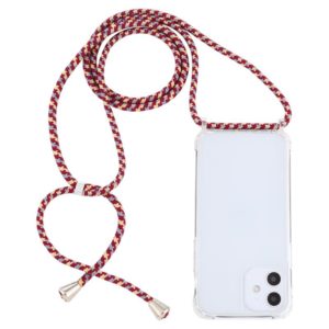 For iPhone 12 mini Transparent Acrylic Airbag Shockproof Phone Protective Case with Lanyard (Red Apricot Grey Rough Grain) (OEM)
