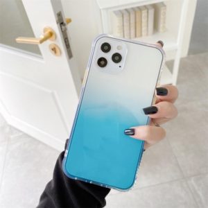 For iPhone 12 / 12 Pro Gradient Shockproof TPU + Acrylic Protective Case with Detachable Buttons(Gradient Blue) (OEM)