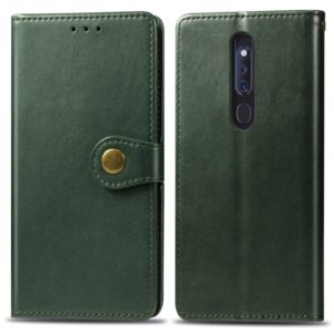 Retro Solid Color Leather Buckle Mobile Phone Protection Leather Case with Lanyard & Photo Frame & Card Slot & Wallet & Bracket Function for OPPO F11 Pro / A9X(Green) (OEM)