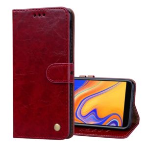 Business Style Oil Wax Texture Horizontal Flip Leather Case for Galaxy J4+, with Holder & Card Slots & Wallet (Red) (OEM)
