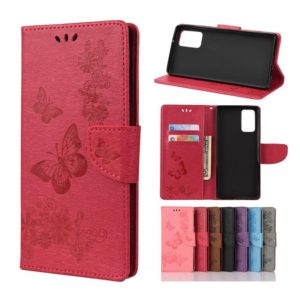 For Samsung Galaxy Note20 Butterflies Embossing Horizontal Flip Leather Case with Holder & Card Slots & Wallet(Red) (OEM)