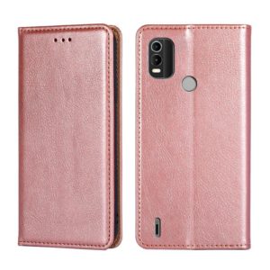 For Nokia C21 Plus Gloss Oil Solid Color Magnetic Leather Phone Case(Rose Gold) (OEM)