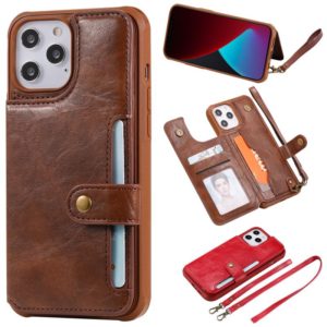 For iPhone 12 Pro Max Shockproof Horizontal Flip Protective Case with Holder & Card Slots & Wallet & Photo Frame & Short Lanyard(Coffee) (OEM)