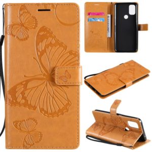 For OnePlus Nord N10 5G 3D Butterflies Embossing Pattern Horizontal Flip Leather Case with Holder & Card Slot & Wallet(Yellow) (OEM)