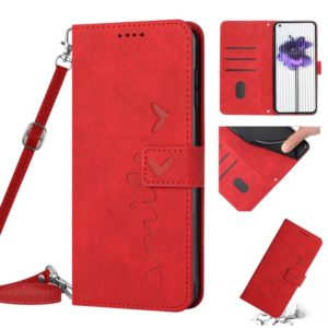 For Nothing Phone 1 Skin Feel Heart Pattern Leather Phone Case with Lanyard(Red) (OEM)