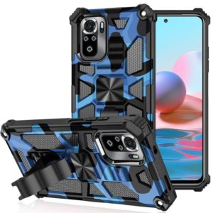 For Xiaomi Redmi Note 10 Camouflage Armor Shockproof TPU + PC Magnetic Protective Case with Holder(Dark Blue) (OEM)