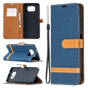 For Xiaomi Mi Poco X3 Color Matching Denim Texture Leather Case with Holder & Card Slots & Wallet & Lanyard(Dark Blue) (OEM)