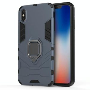 For iPhone XS Max PC + TPU Shockproof Protective Case with Magnetic Ring Holder (Navy Blue) (OEM)