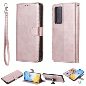 For Huawei P40 Lite 2 in 1 Solid Color Detachable PU Leather Case with Card Slots & Magnetic Holder & Photo Frame & Wallet & Strap(Rose Gold) (OEM)