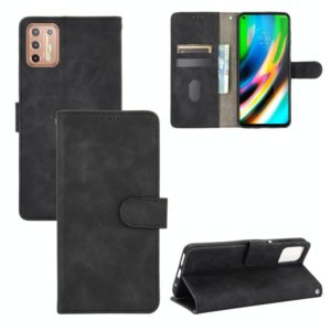 For Motorola Moto G9 Plus Solid Color Skin Feel Magnetic Buckle Horizontal Flip Calf Texture PU Leather Case with Holder & Card Slots & Wallet(Black) (OEM)