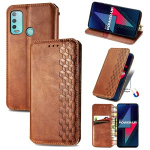 For Wiko Power U30 Cubic Grid Pressed Horizontal Flip Magnetic Leather Case with Holder & Card Slots & Wallet(Brown) (OEM)