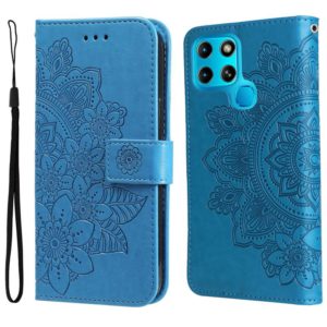 For Infinix Smart 6 7-petal Flowers Embossed Flip Leather Phone Case(Blue) (OEM)