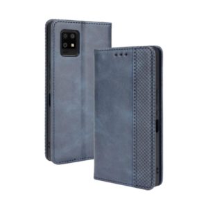 For Aquos Zero6 Magnetic Buckle Retro Crazy Horse Texture Horizontal Flip Leather Case with Holder & Card Slots & Photo Frame(Blue) (OEM)