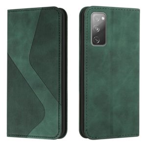 For Samsung Galaxy S20 FE Skin Feel Magnetic S-type Solid Color Horizontal Flip Leather Case with Holder & Card Slot & Wallet(Green) (OEM)