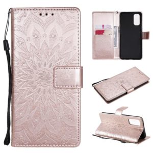 For OPPO Reno4 Sun Embossing Pattern Horizontal Flip Leather Case with Card Slot & Holder & Wallet & Lanyard(Rose Gold) (OEM)