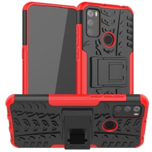 For Alcatel 3L (2021) Tire Texture Shockproof TPU+PC Protective Case with Holder(Red) (OEM)