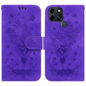 For Infinix Smart 6 Butterfly Rose Embossed Leather Phone Case(Purple) (OEM)