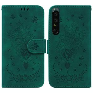 For Sony Xperia 1 IV Butterfly Rose Embossed Leather Phone Case(Green) (OEM)