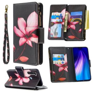 For Xiaomi Redmi Note 8 Colored Drawing Pattern Zipper Horizontal Flip Leather Case with Holder & Card Slots & Wallet(Lotus) (OEM)