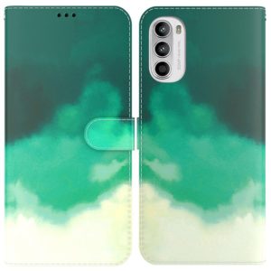 For Motorola Moto G62 5G Watercolor Pattern Horizontal Flip Leather Phone Case(Cyan Green) (OEM)