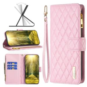 For Motorola Moto E32 4G Diamond Lattice Zipper Wallet Leather Flip Phone Case(Pink) (OEM)