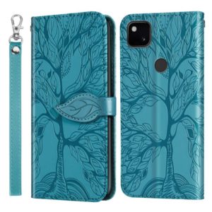 For Google Pixel 4a 5G Life of Tree Embossing Pattern Horizontal Flip Leather Case with Holder & Card Slot & Wallet & Photo Frame & Lanyard(Blue) (OEM)