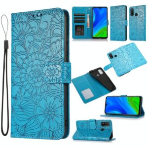For Huawei P smart 2020 Skin Feel Embossed Sunflower Horizontal Flip Leather Case with Holder & Card Slots & Wallet & Lanyard(Blue) (OEM)