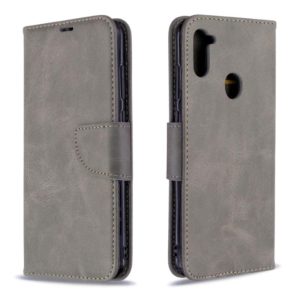 For Galaxy A11 Retro Lambskin Texture Pure Color Horizontal Flip PU Leather Case with Holder & Card Slots & Wallet & Lanyard(Grey) (OEM)