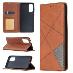 For Samsung Galaxy S20 FE 5G / S20 Lite Rhombus Texture Horizontal Flip Magnetic Leather Case with Holder & Card Slots(Brown) (OEM)