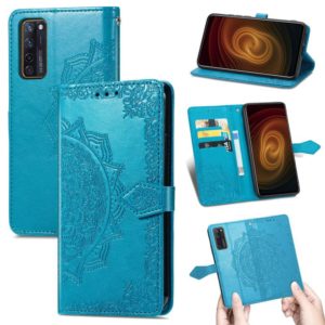 For ZTE Axon 20 5G Mandala Flower Embossed Horizontal Flip Leather Case with Holder & Three Card Slots & Wallet & Lanyard(Blue) (OEM)