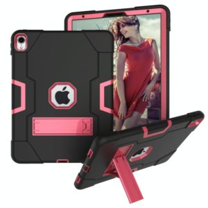 For iPad Pro 11 Contrast Color Silicone + PC Combination Case with Holder(Black + Rose Red) (OEM)