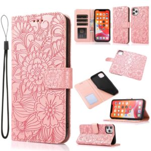 For iPhone 11 Pro Max Skin Feel Embossed Sunflower Horizontal Flip Leather Case with Holder & Card Slots & Wallet & Lanyard (Rose gold) (OEM)