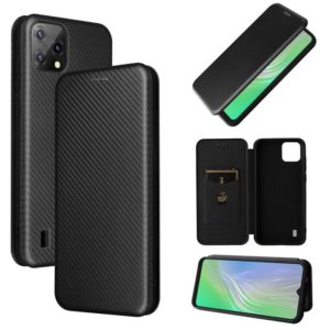 For Blackview A55 Carbon Fiber Texture Horizontal Flip PU Phone Case(Black) (OEM)