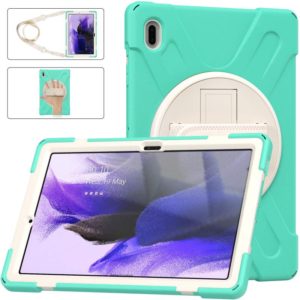 For Samsung Galaxy Tab S7 FE T730 / S7+ / S9+ /S8+ Silicone + PC Protective Case with Holder & Shoulder Strap(Mint Green) (OEM)